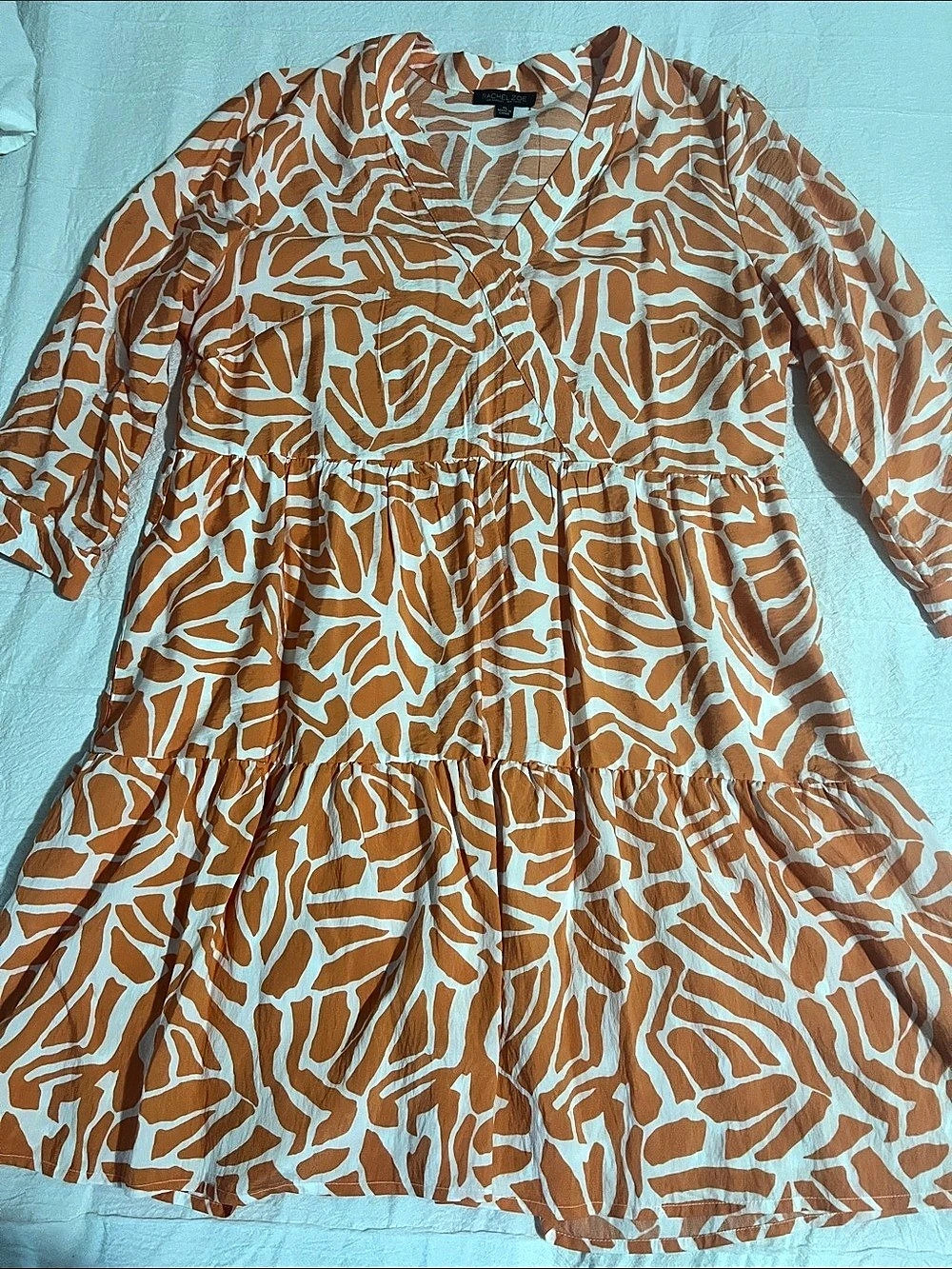 Rachel Zoe Abstract Tiered Mini Dress in Orange & White Size XL